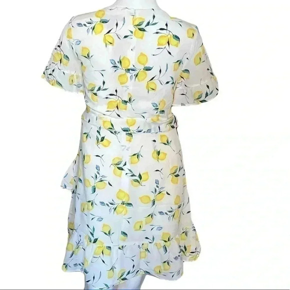 Banana Republic Frill  Fit-and-Flare white lemon print dress sz 2 P - Picture 2 of 6